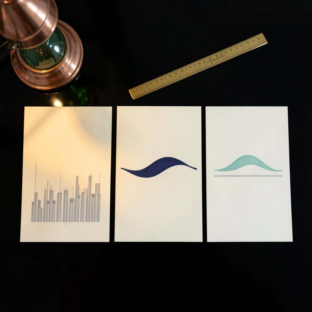Three sheets of chart paper aligned on a lacquered desk beside a brass ruler