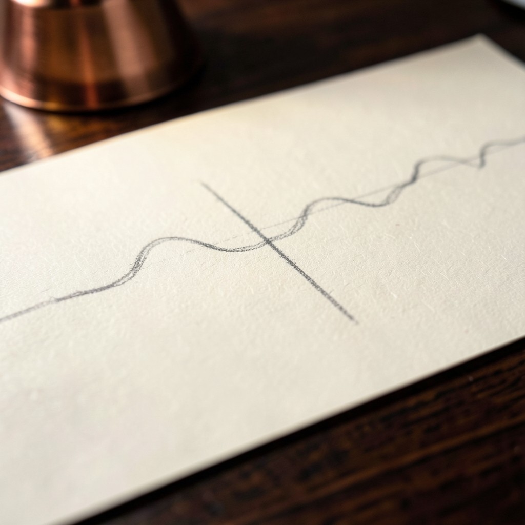 Close view of a hand-drawn oscillator with two horizontal pencil fences on ivory paper